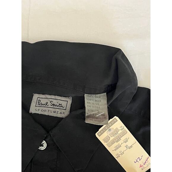 NWT VTG 90s Paul Smith Shirt Black Silk Long Sleeve Button Down Sz XL - Picture 4 of 7